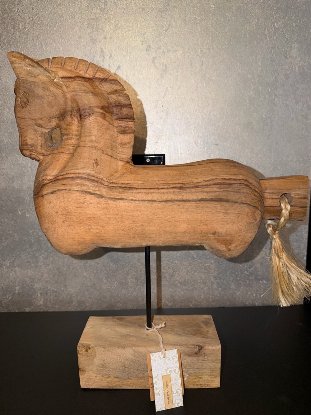 Rustic Brown Carved Wooden Horse Sculpture - Decorative Horse Accent